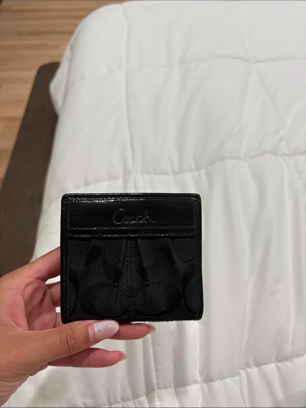 Coach Black Signature Card Sleeve with Leather Trim